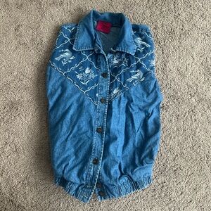 Blue Denim Jacket with Floral Embroidery